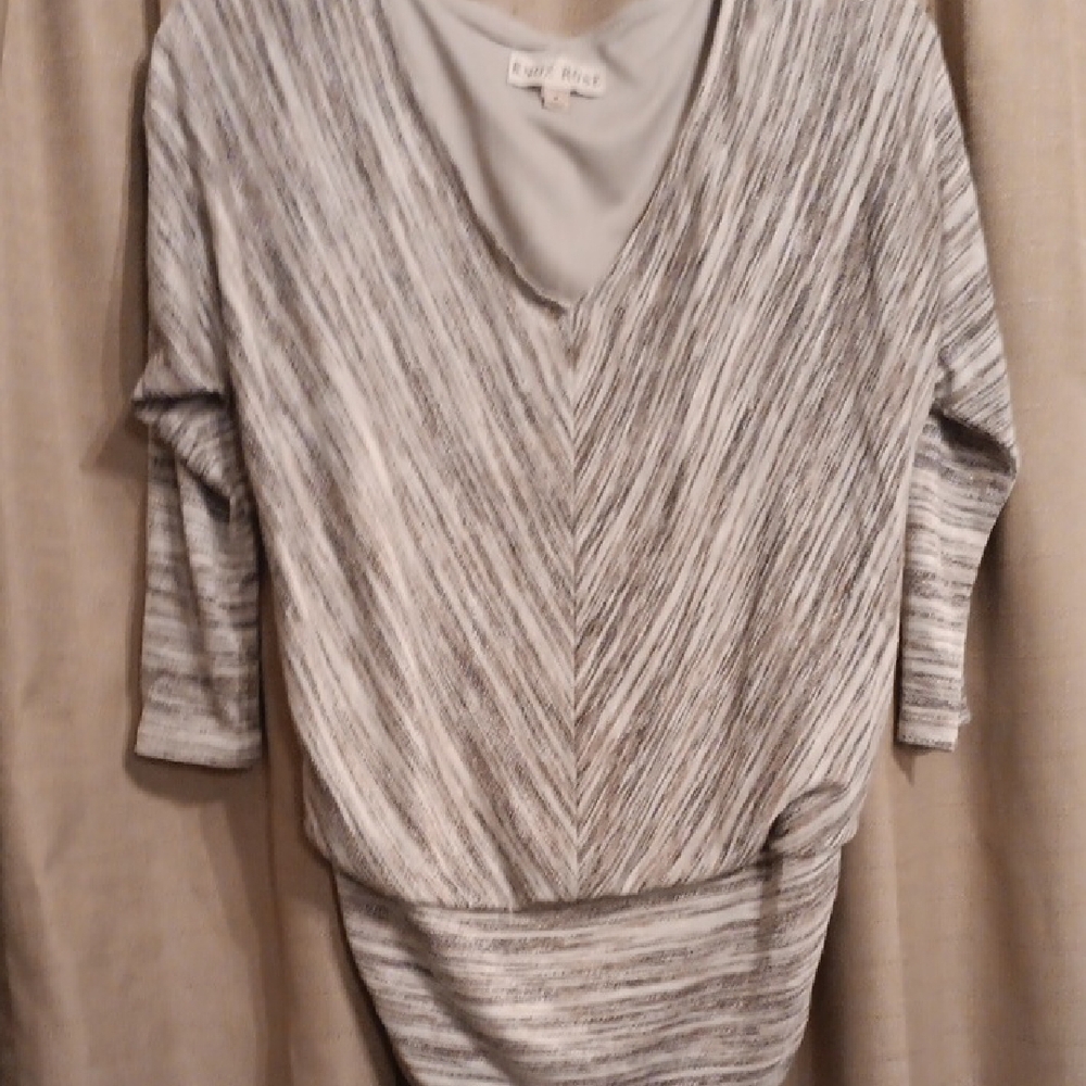 Brown  and Tan  V-Neck   Blouse